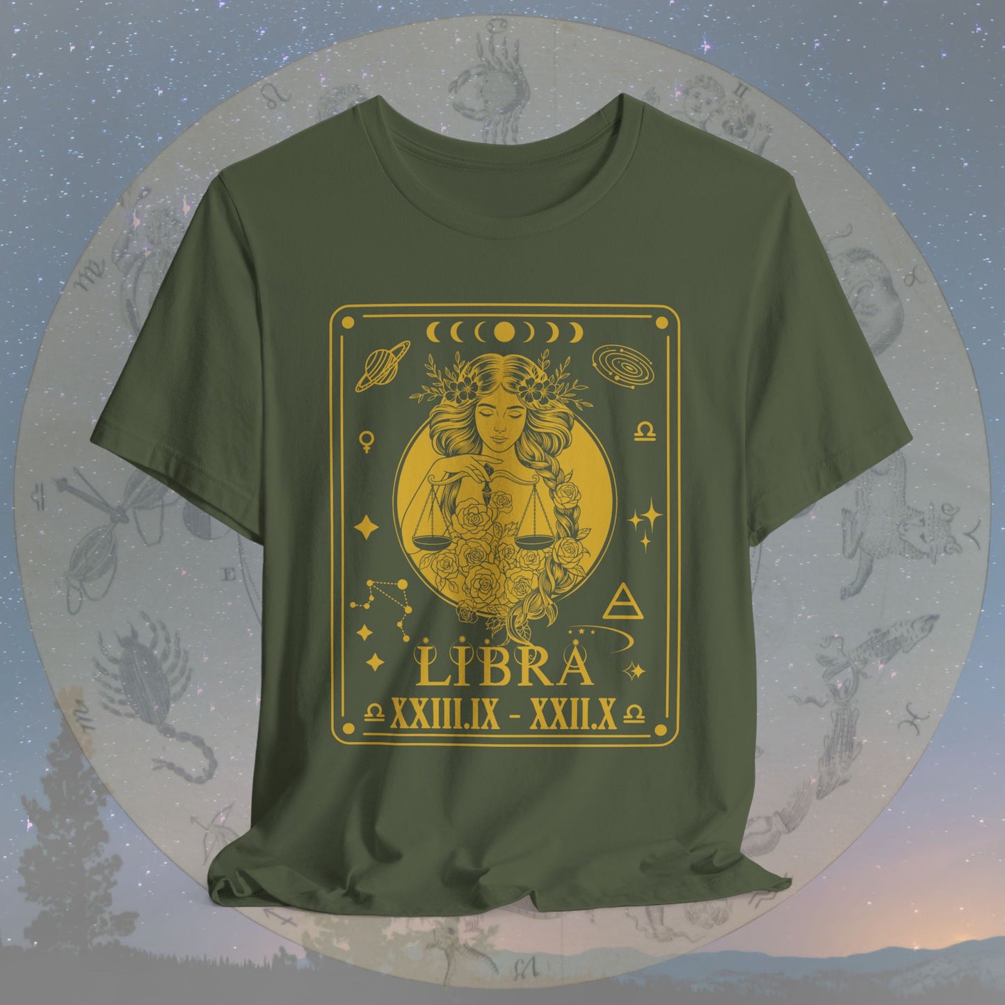 Libra Zodiac Sign Roman Dates Tarot T-Shirt