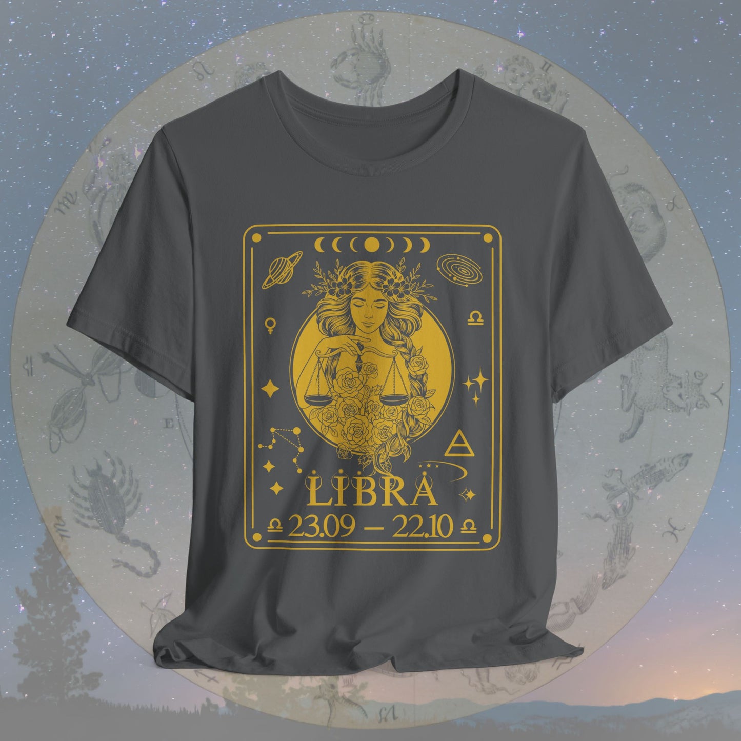 Libra Zodiac Sign Numeric Dates Tarot T-Shirt