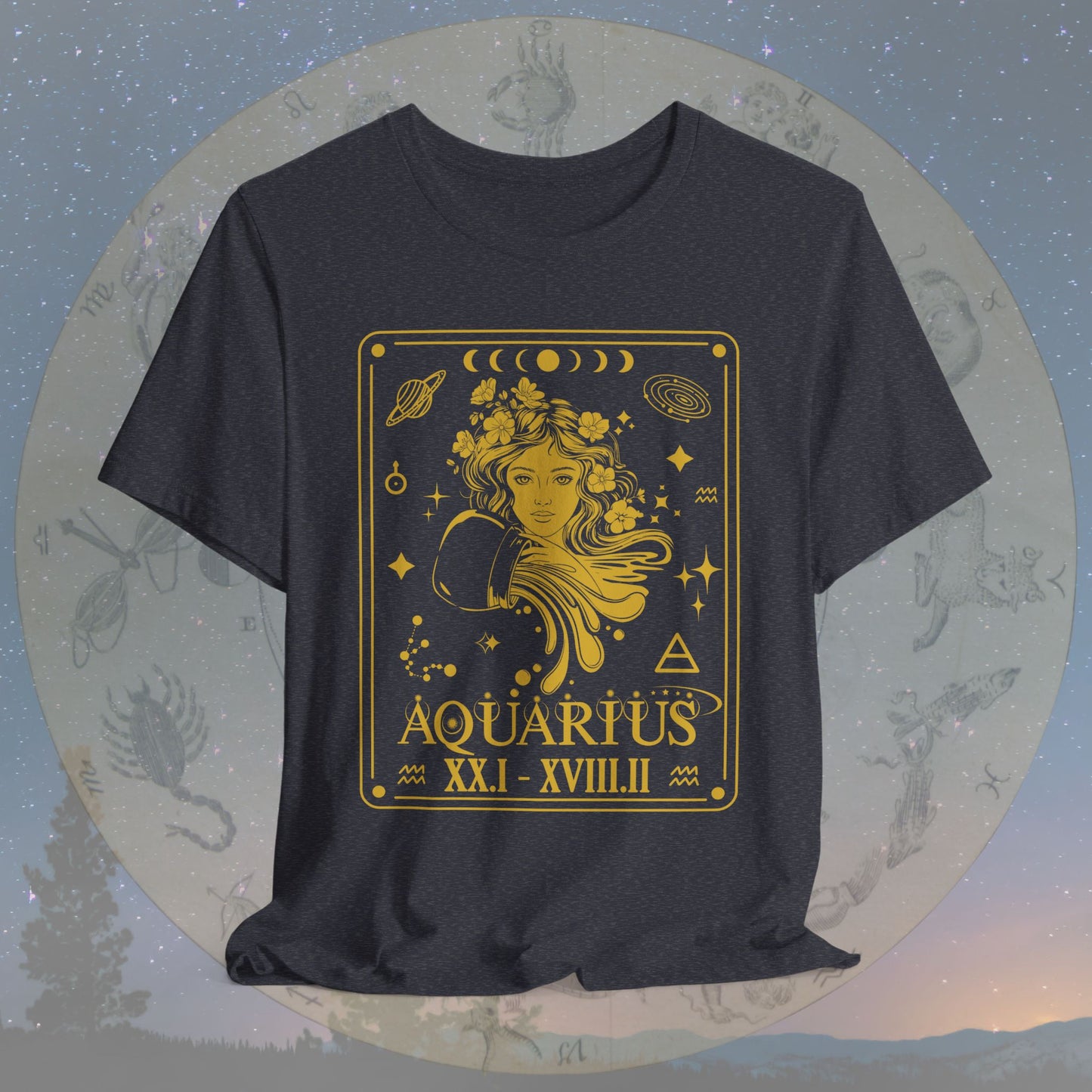 Aquarius Zodiac Sign Roman Dates Tarot T-Shirt