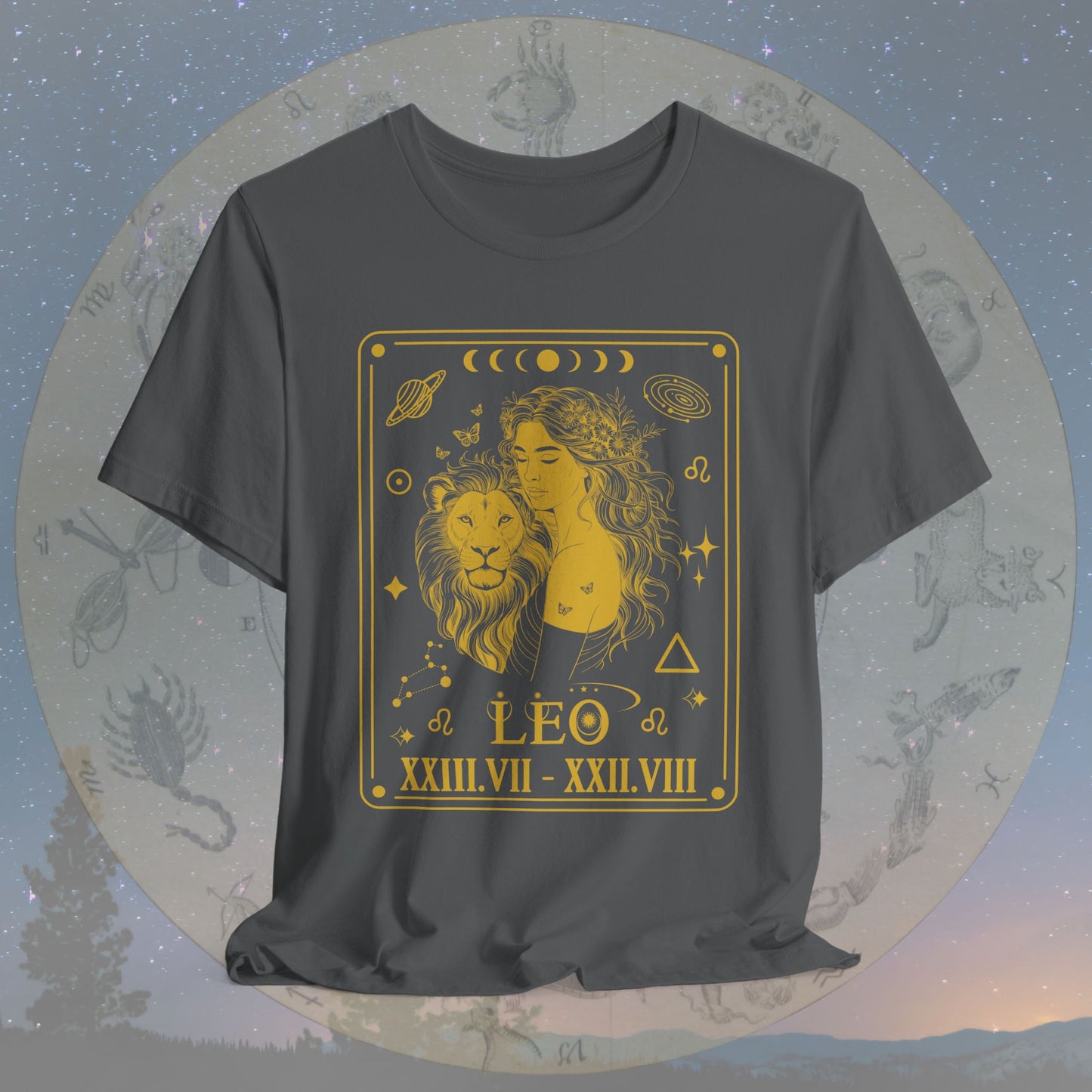 Leo Zodiac Sign Roman Dates Tarot T-Shirt