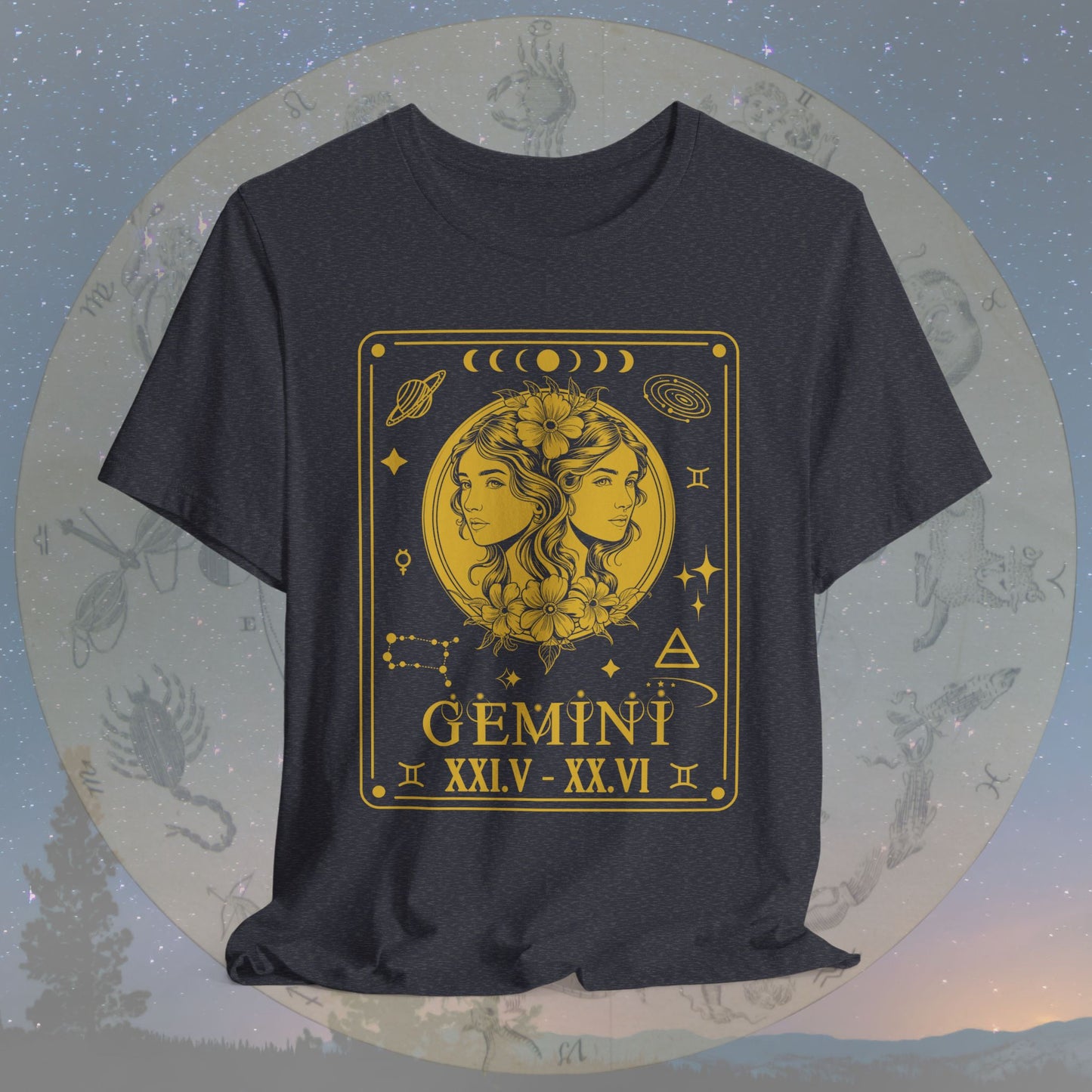 Gemini Zodiac Sign Roman Dates Tarot T-Shirt