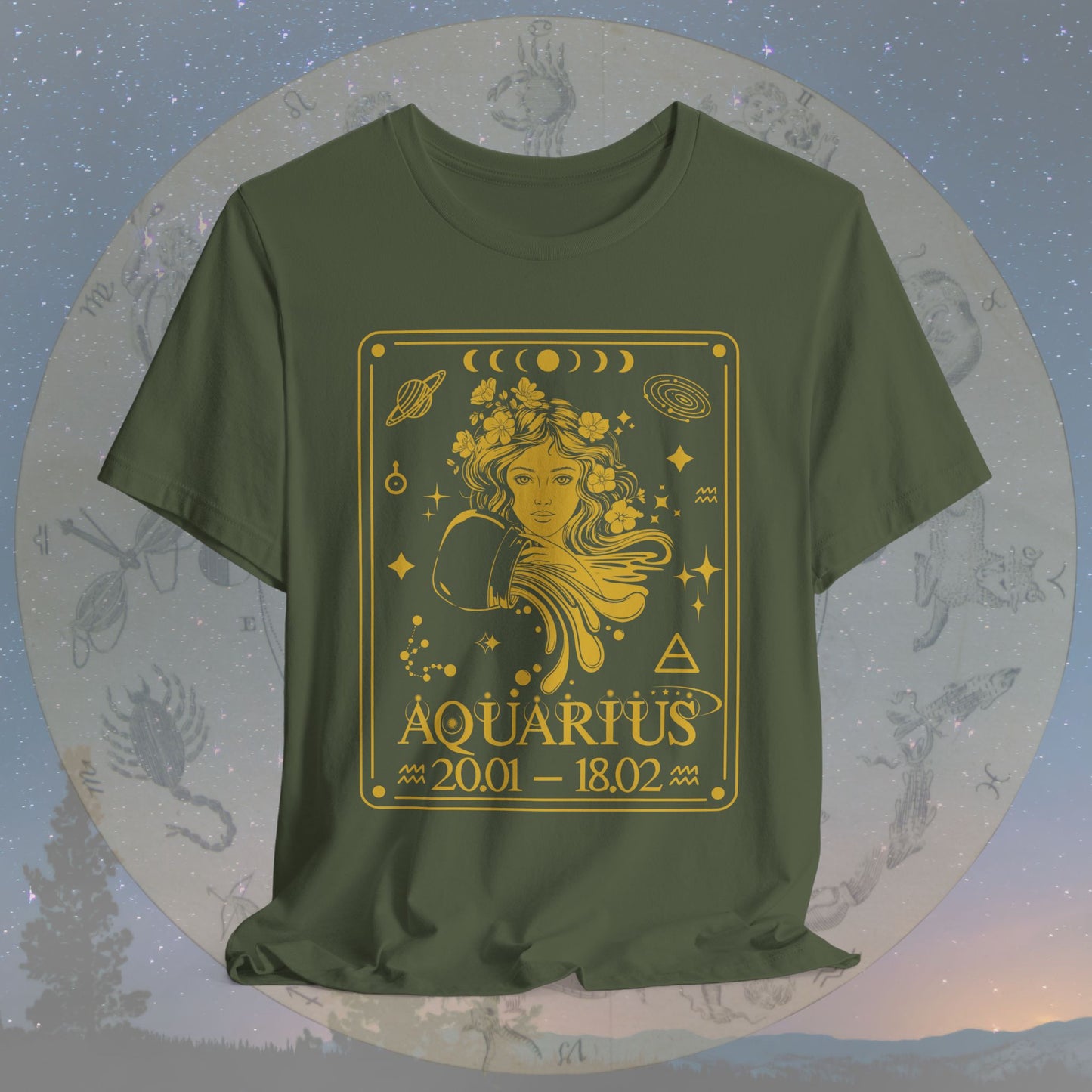 Aquarius Zodiac Sign Numeric Dates Tarot T-Shirt