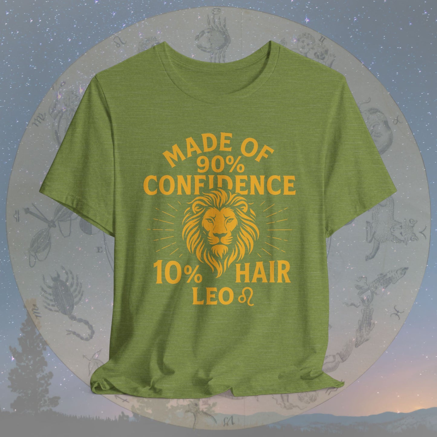Confident Leo Zodiac Sign T-Shirt – 90% Confidence, 10% Hair