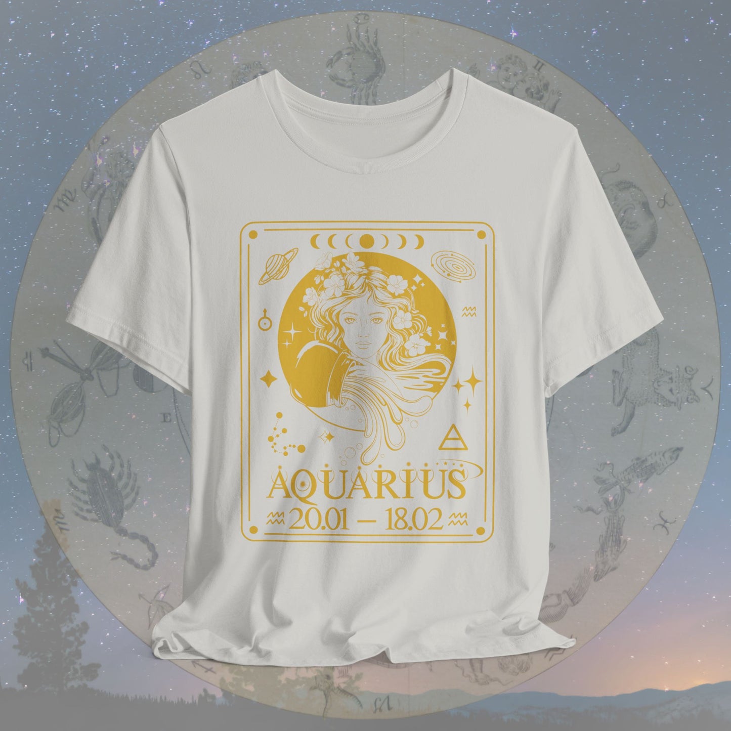 Aquarius Zodiac Sign Numeric Dates Tarot T-Shirt