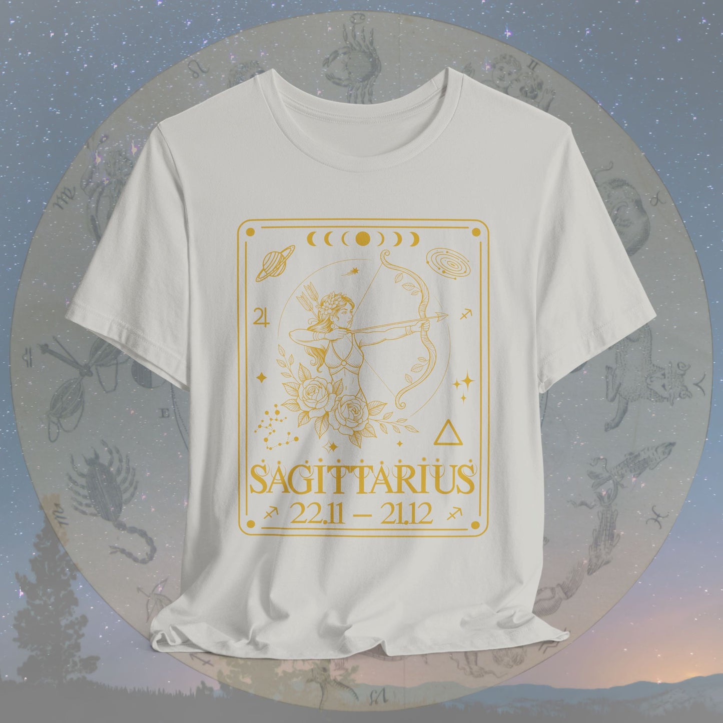 Sagittarius Zodiac Sign Numeric Dates Tarot T-Shirt
