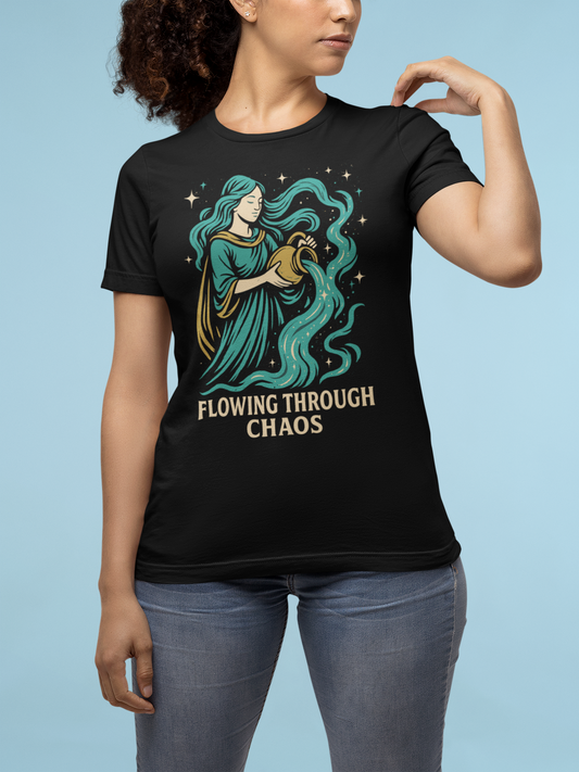 Aquarius Flowing Through Chaos T-Shirt – Calm Zodiac Energy Tee