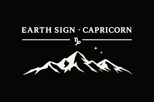 Minimalist Capricorn graphic with mountain illustration and the text ‘Earth Sign • Capricorn.’