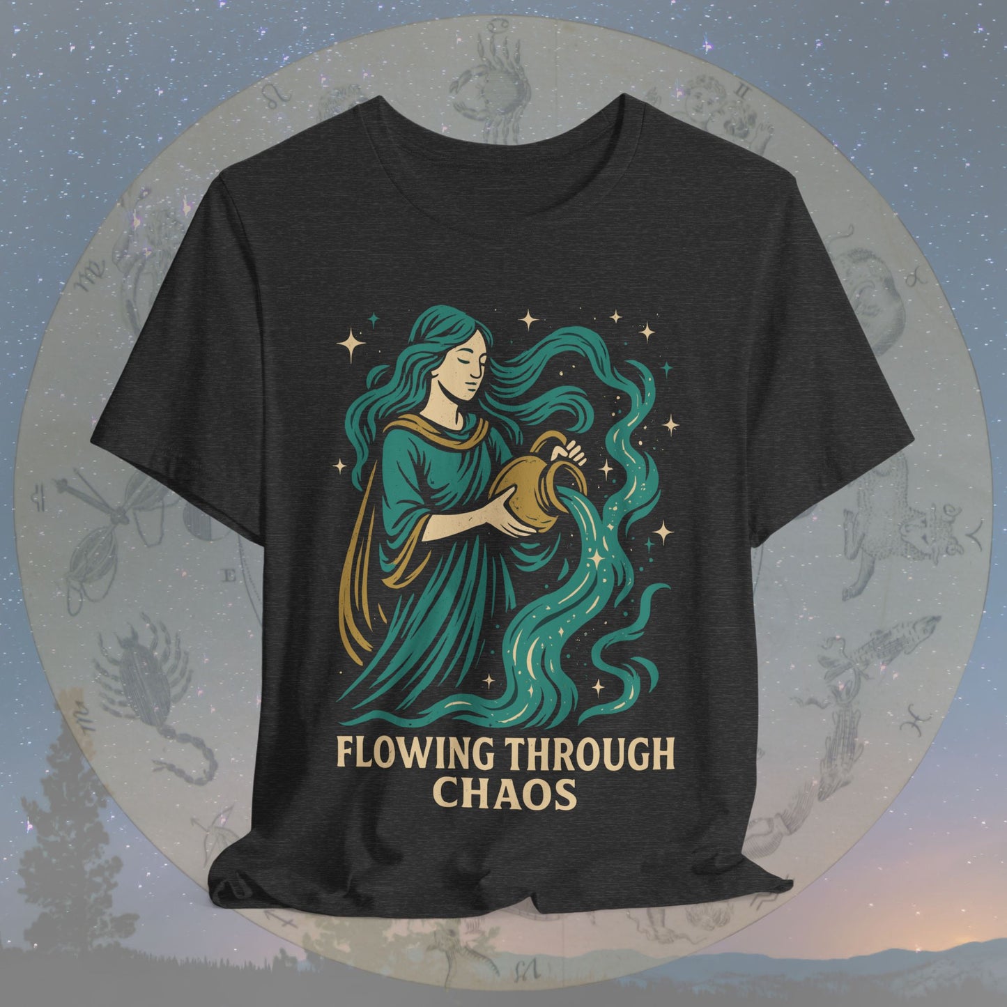 Free-Spirited Aquarius Flowing Through Chaos T-Shirt