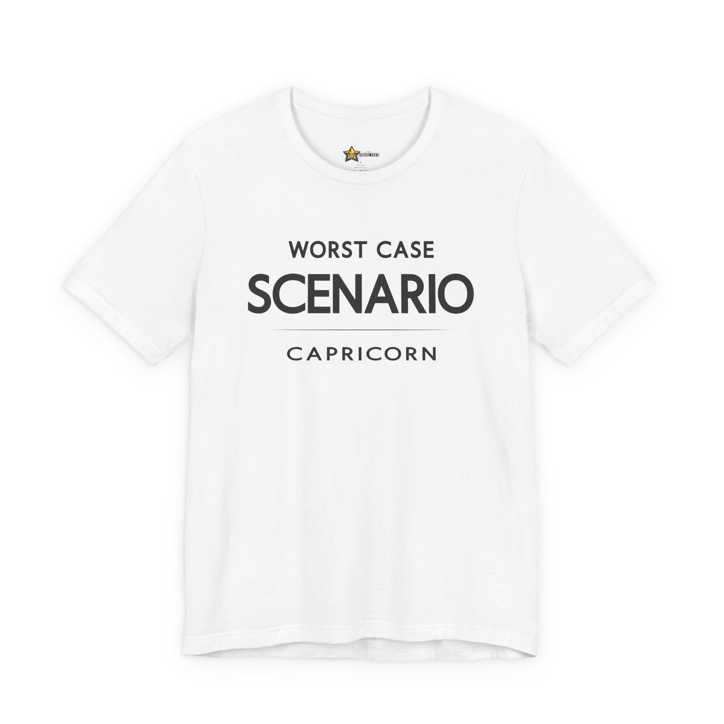 Capricorn astrology t-shirt with bold typography quote on white background
