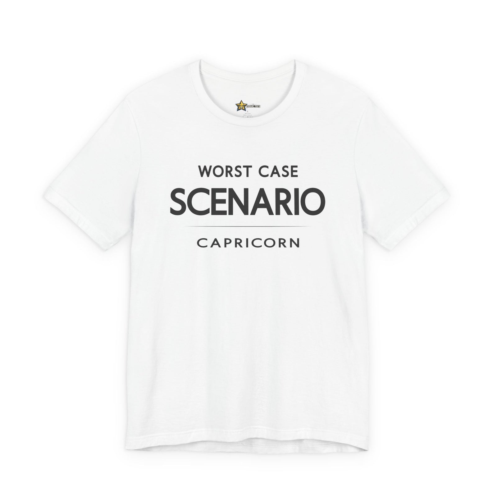 Capricorn astrology t-shirt with bold typography quote on white background