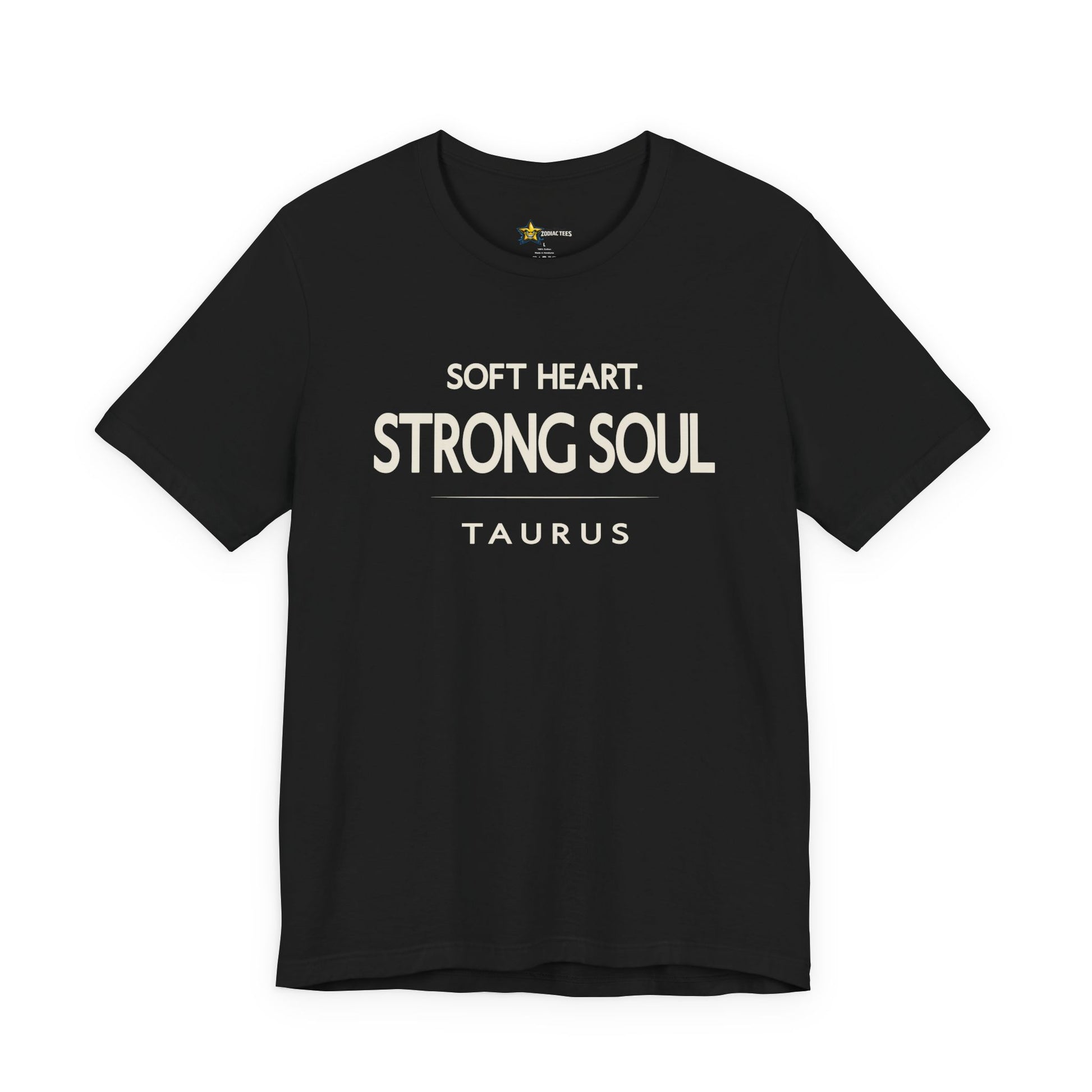 Taurus astrology t-shirt with bold typography quote on black background