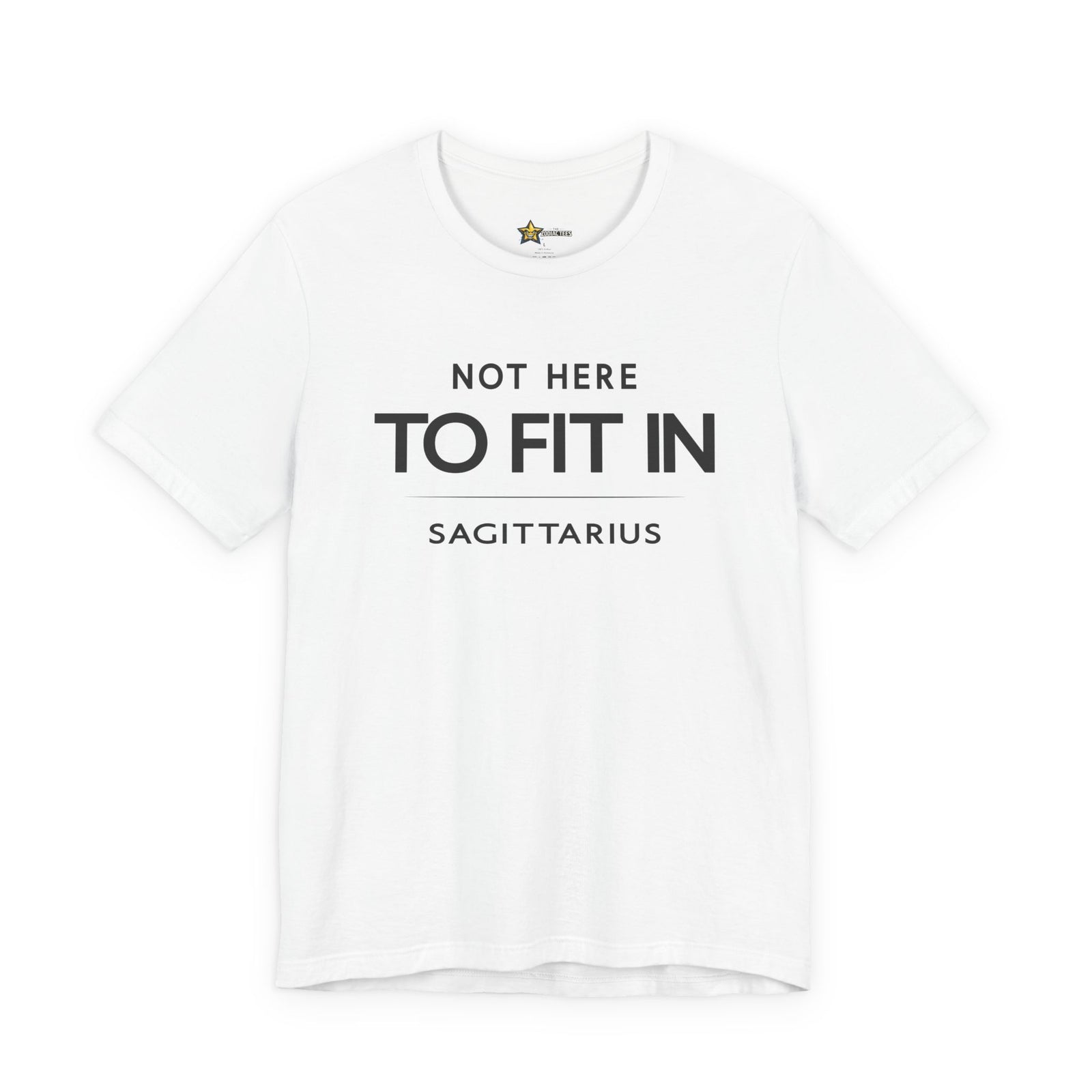 Sagittarius astrology t-shirt with bold typography quote on white background
