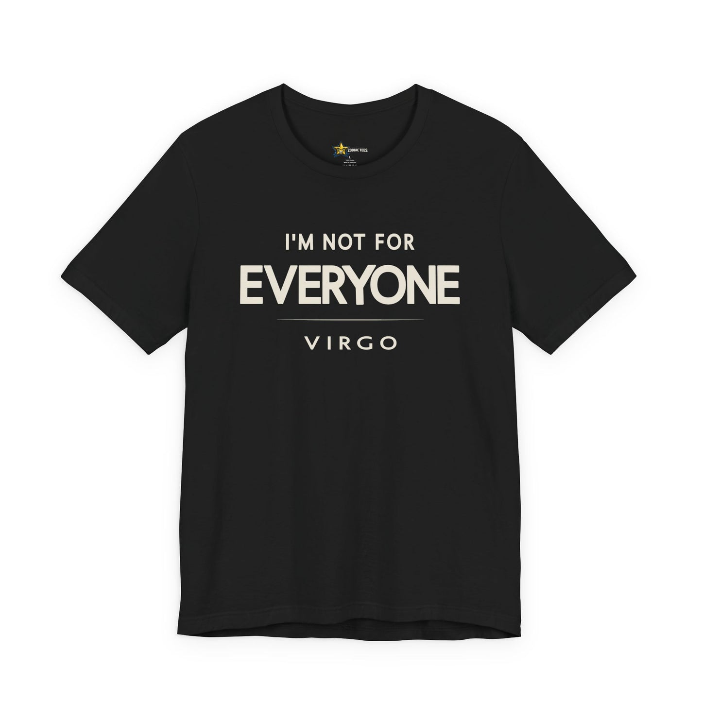 Virgo astrology t-shirt with bold typography quote on black background