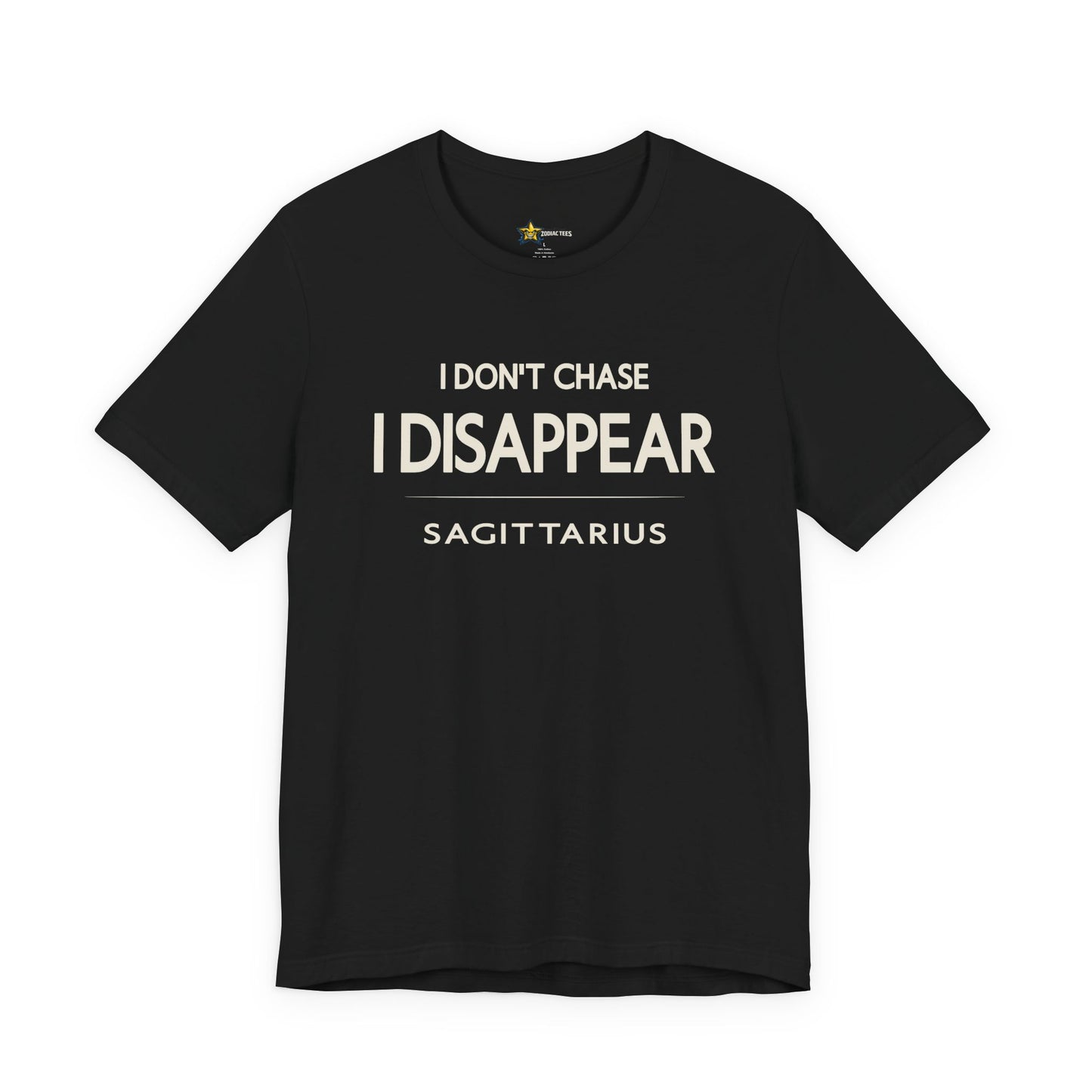 Sagittarius astrology t-shirt with bold quote on black shirt