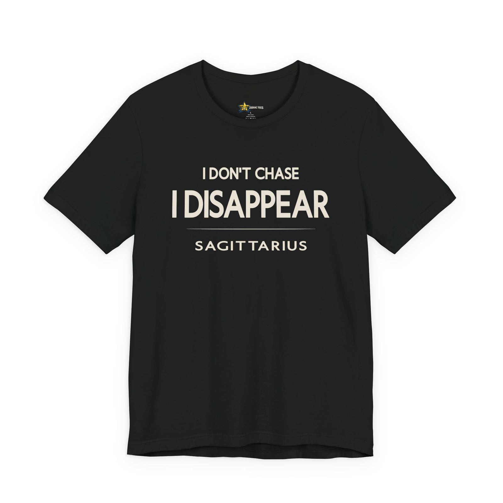 Sagittarius astrology t-shirt with bold quote on black shirt