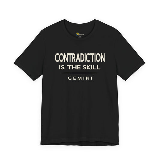 Gemini astrology t-shirt with bold typography quote on black background