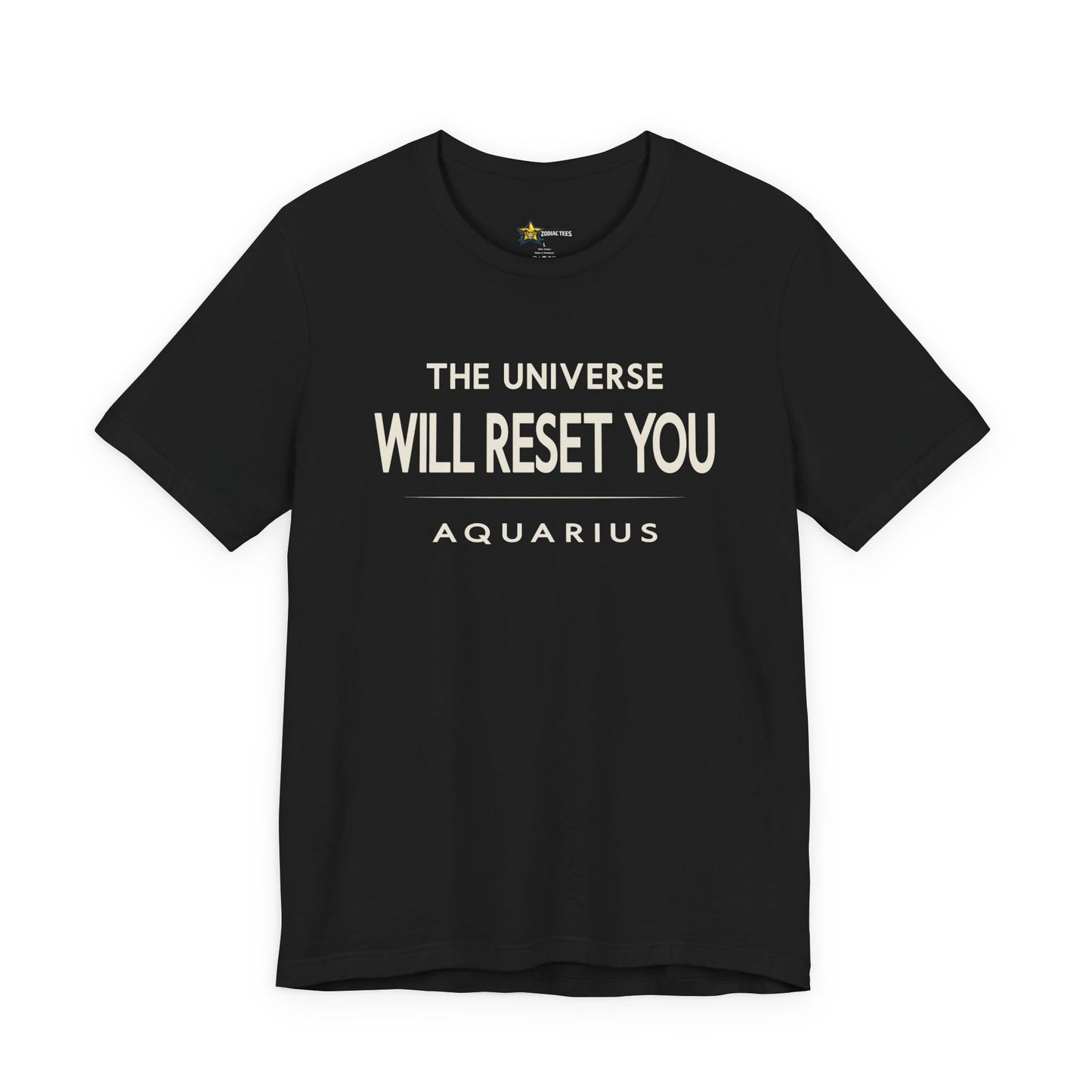 Aquarius astrology t-shirt with bold typography quote on black background