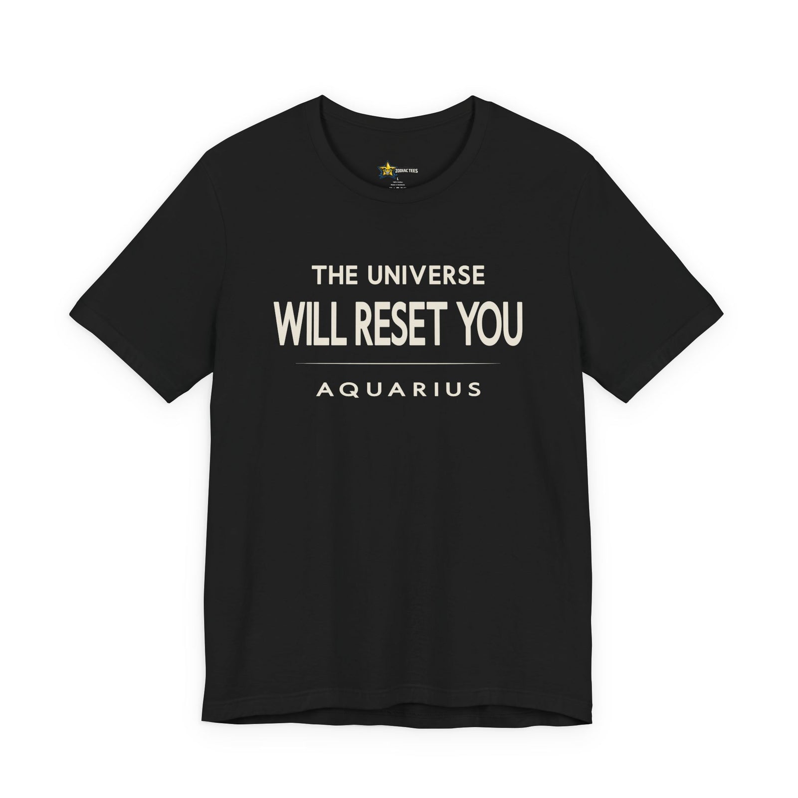 Aquarius astrology t-shirt with bold typography quote on black background