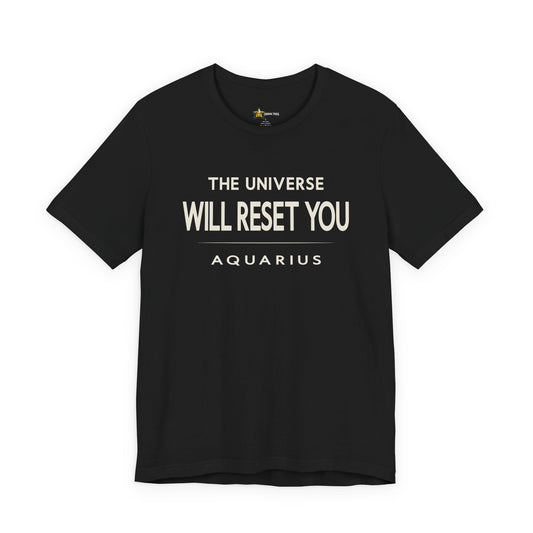 Aquarius astrology t-shirt with bold typography quote on black background
