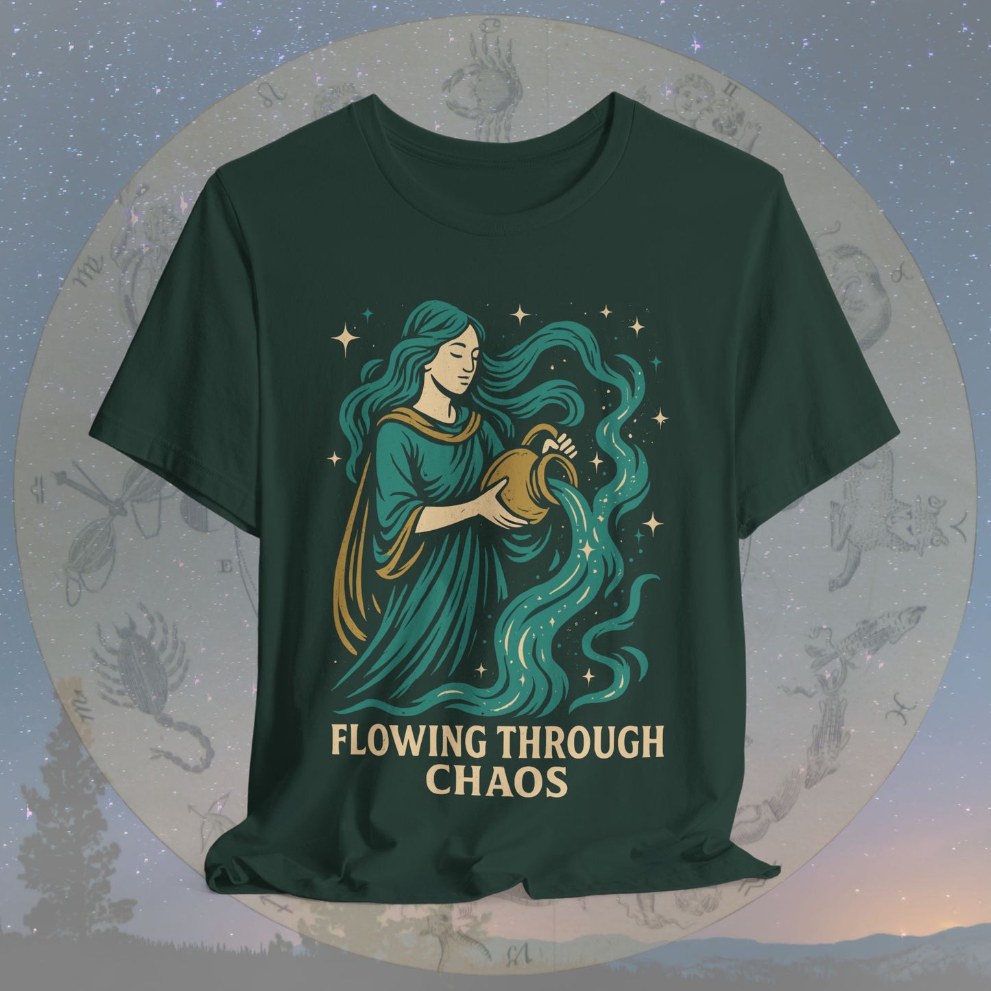 Free-Spirited Aquarius Flowing Through Chaos T-Shirt