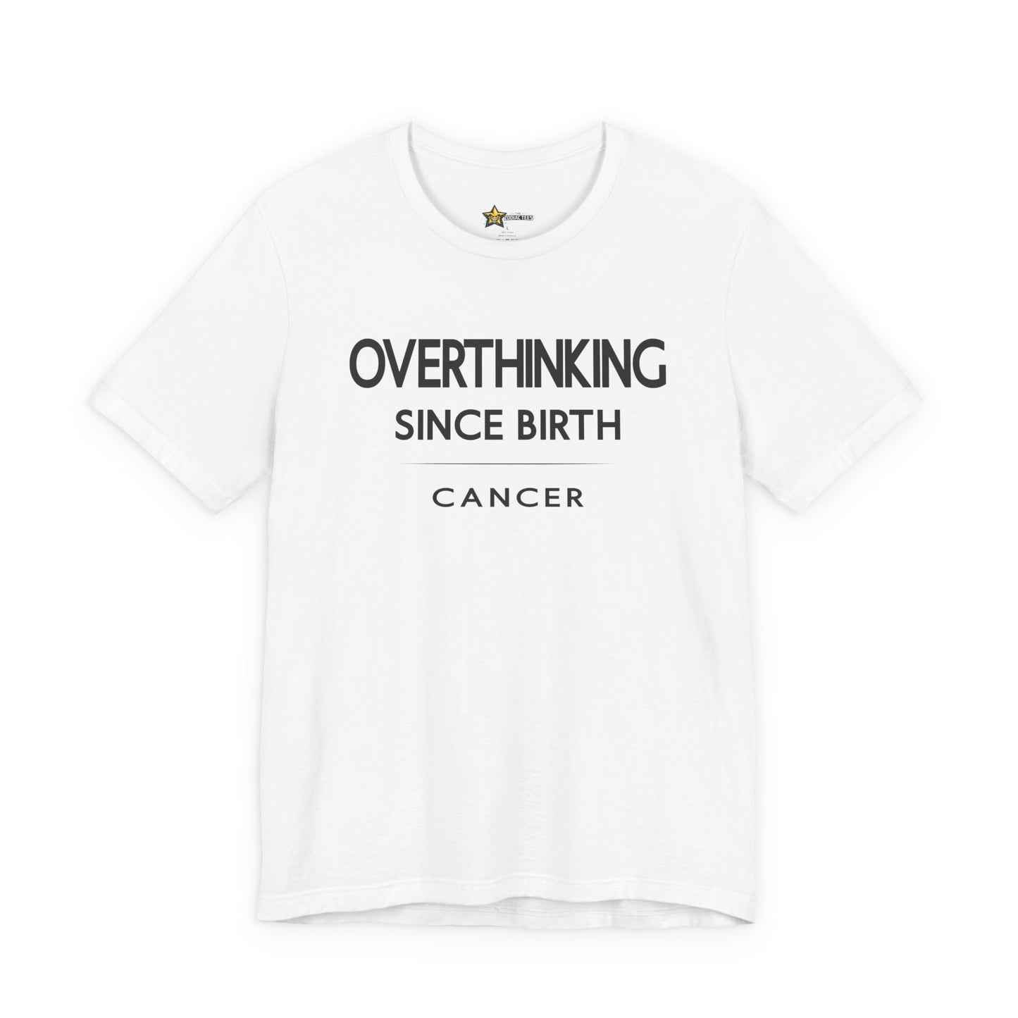 Cancer astrology t-shirt with bold typography quote on white background