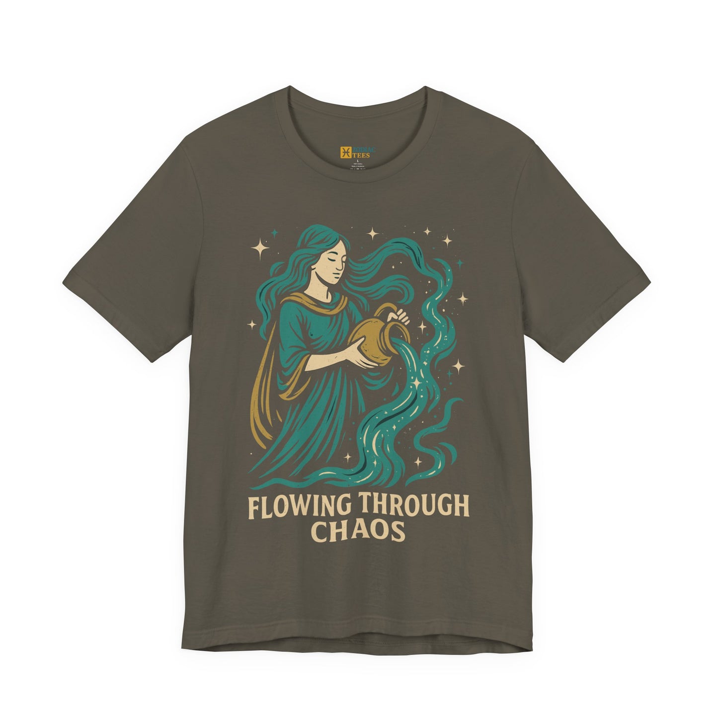 Aquarius Flowing Through Chaos T-Shirt – Calm Zodiac Energy Tee