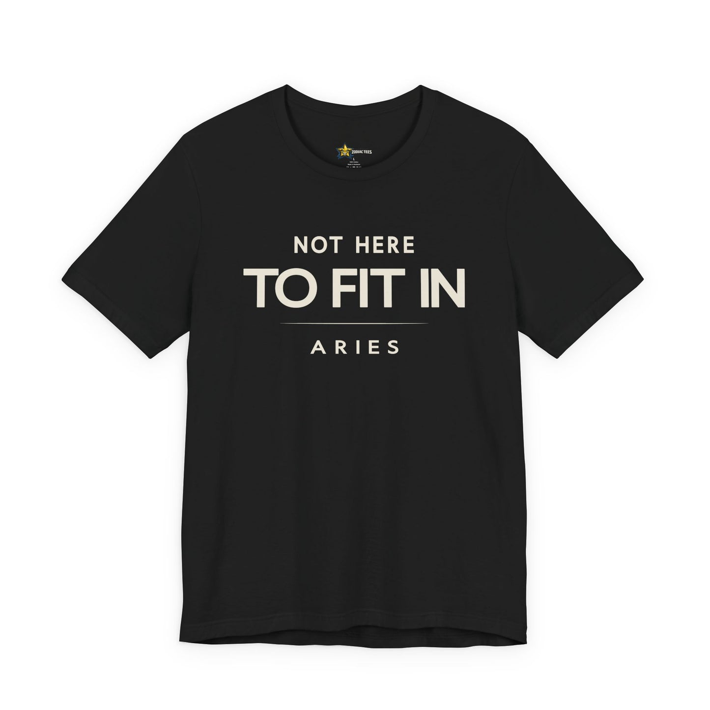 Aries astrology t-shirt with bold typography quote on black background