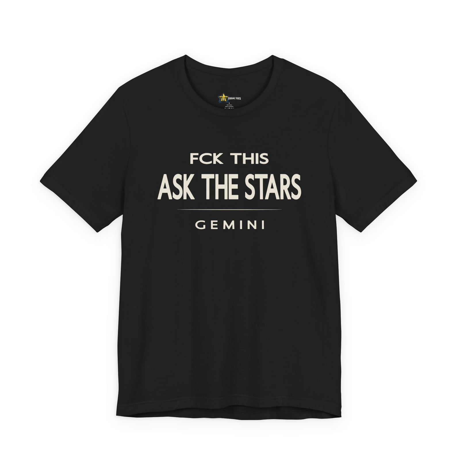 Gemini astrology t-shirt with bold typography quote on black background