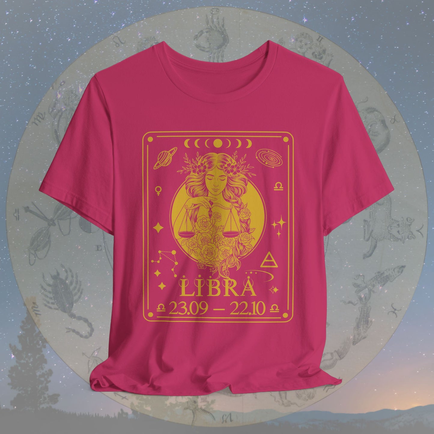 Libra Zodiac Sign Numeric Dates Tarot T-Shirt