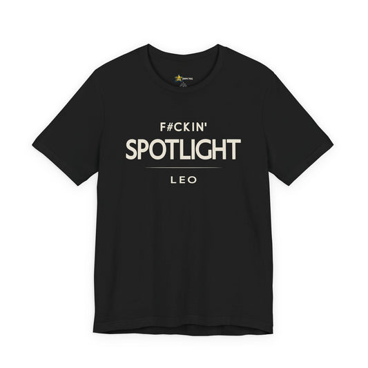Leo astrology t-shirt with bold typography quote on black background