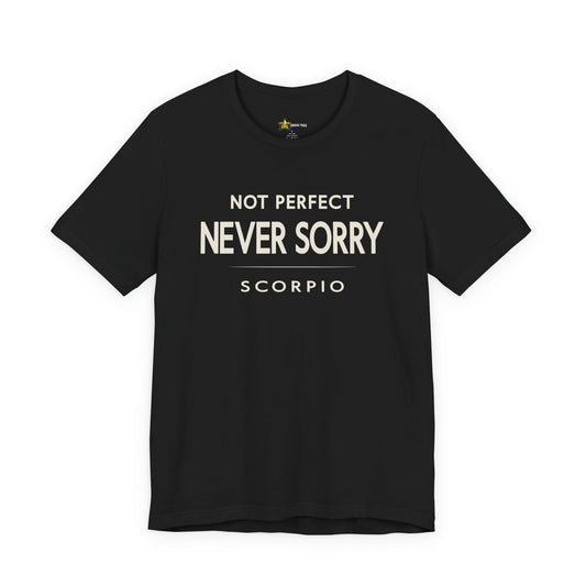 Scorpio astrology t-shirt with bold typography quote on black background