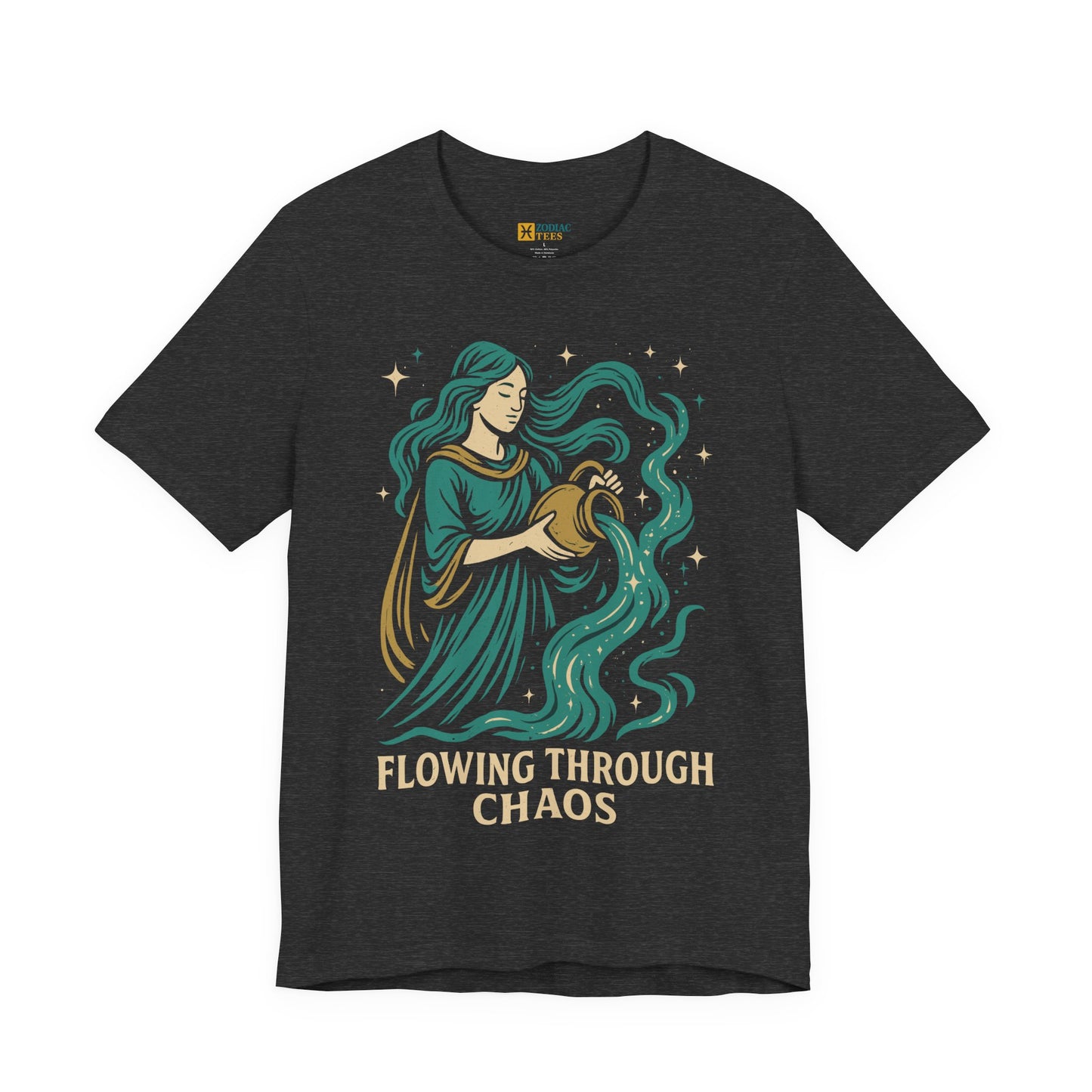 Aquarius Flowing Through Chaos T-Shirt – Calm Zodiac Energy Tee