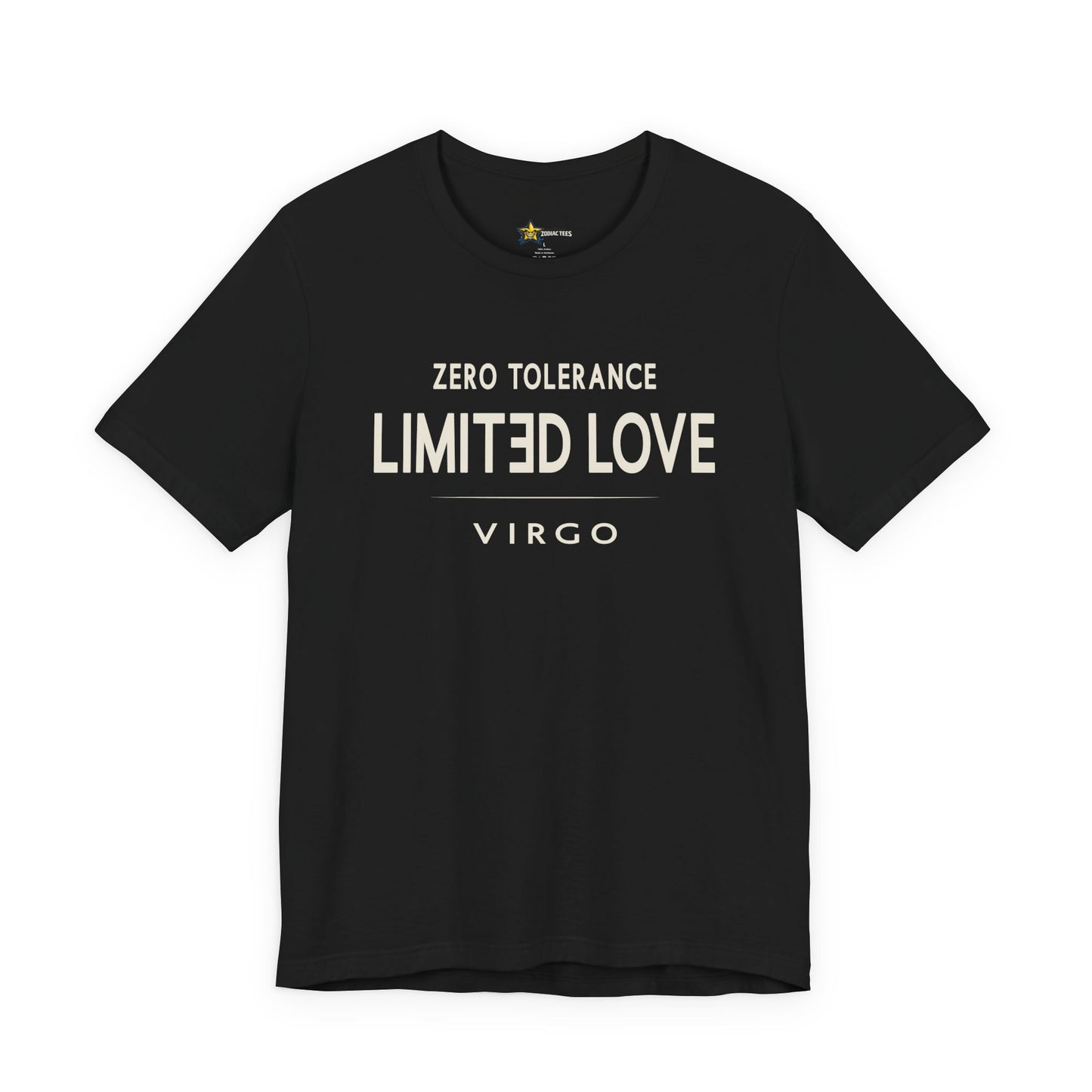 Virgo astrology t-shirt with bold typography quote on black background