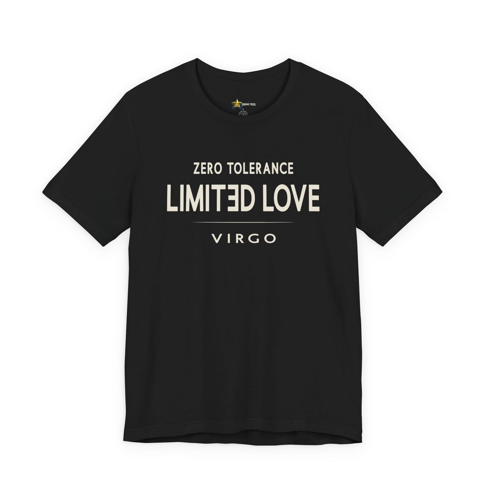 Virgo astrology t-shirt with bold typography quote on black background