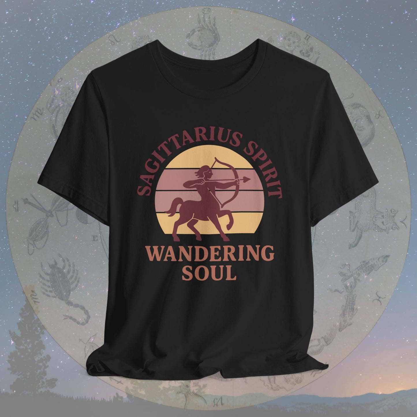 Retro Sunset Wandering Sagittarius Spirit T-Shirt