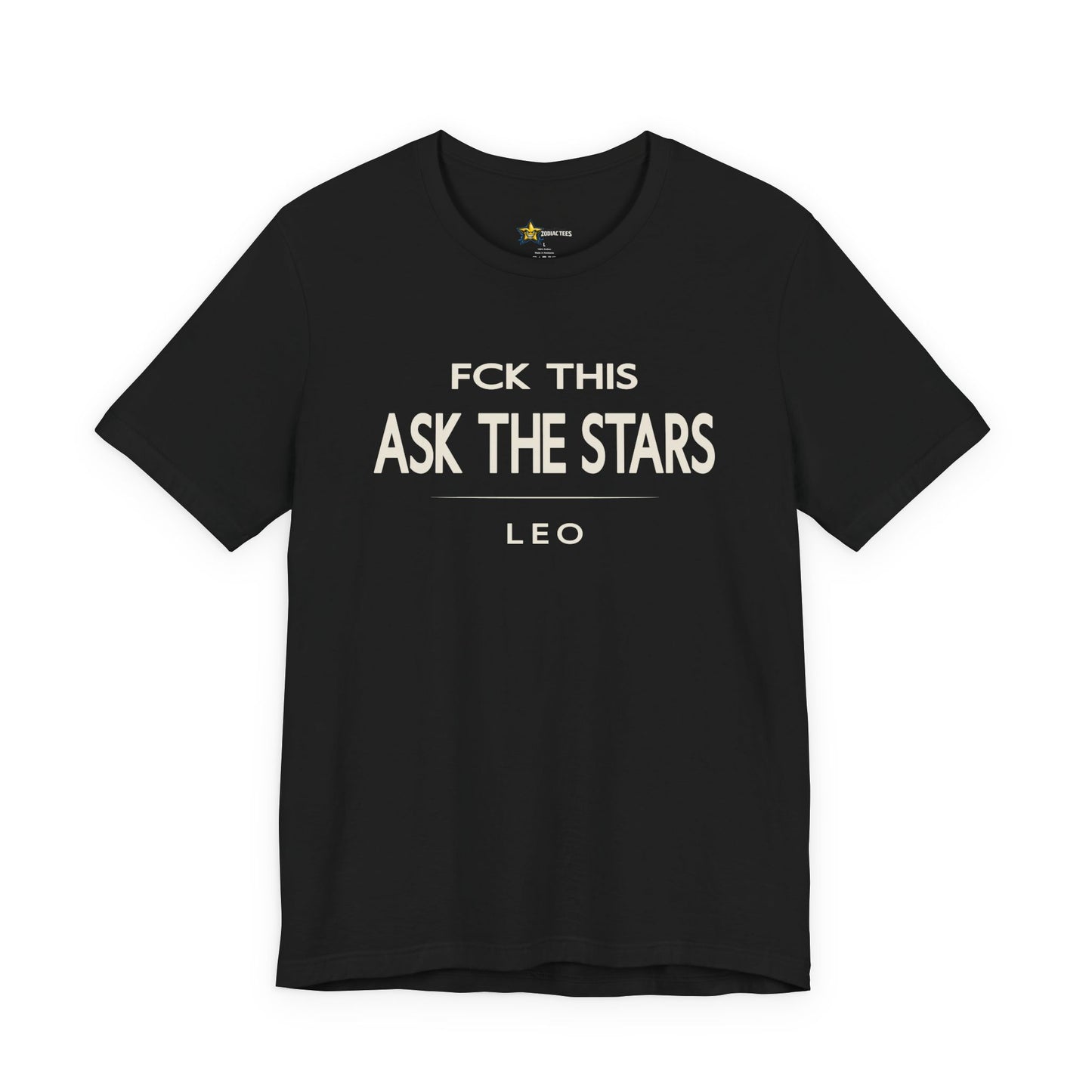 Leo astrology t-shirt with bold typography quote on black background
