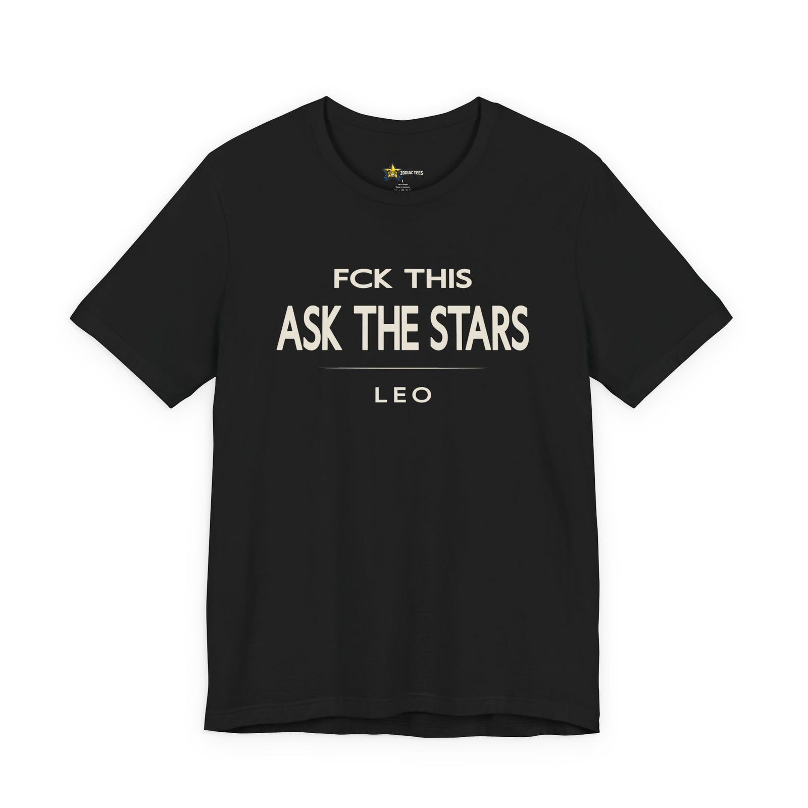 Leo astrology t-shirt with bold typography quote on black background