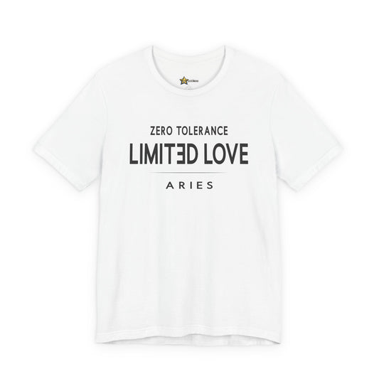 Aries astrology t-shirt with bold typography quote on white background