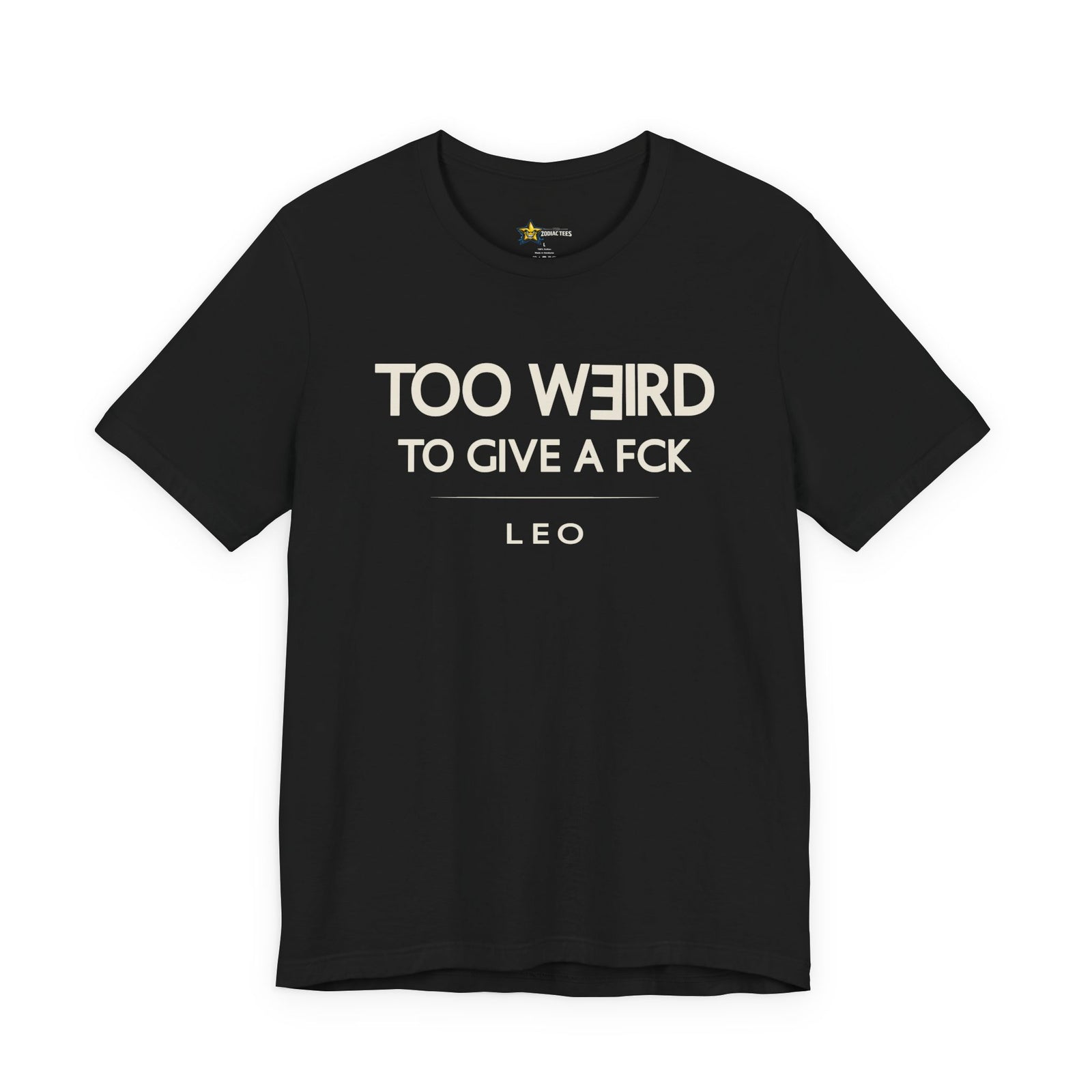 Leo astrology t-shirt with bold typography quote on black background