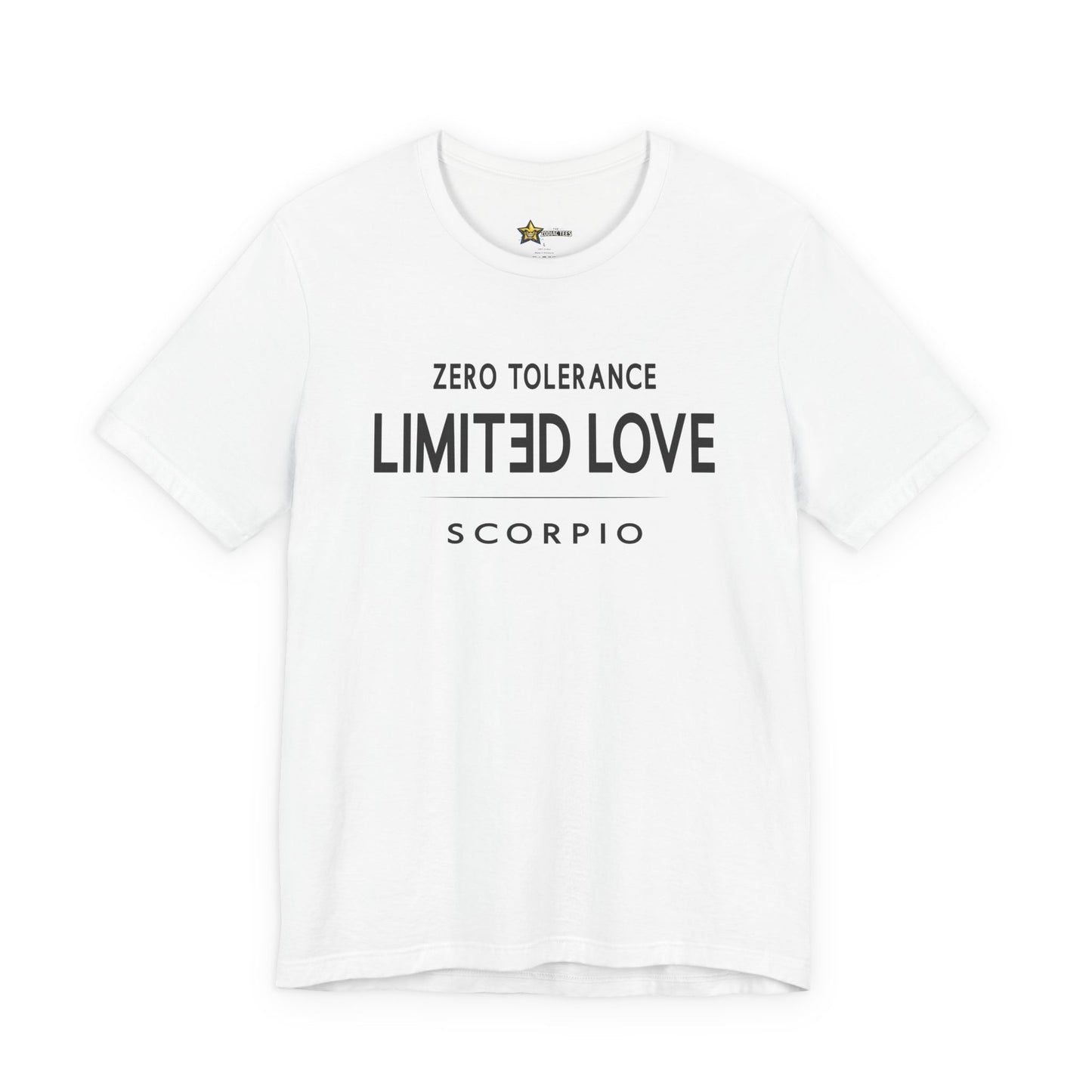 Scorpio astrology t-shirt with bold typography quote on white background