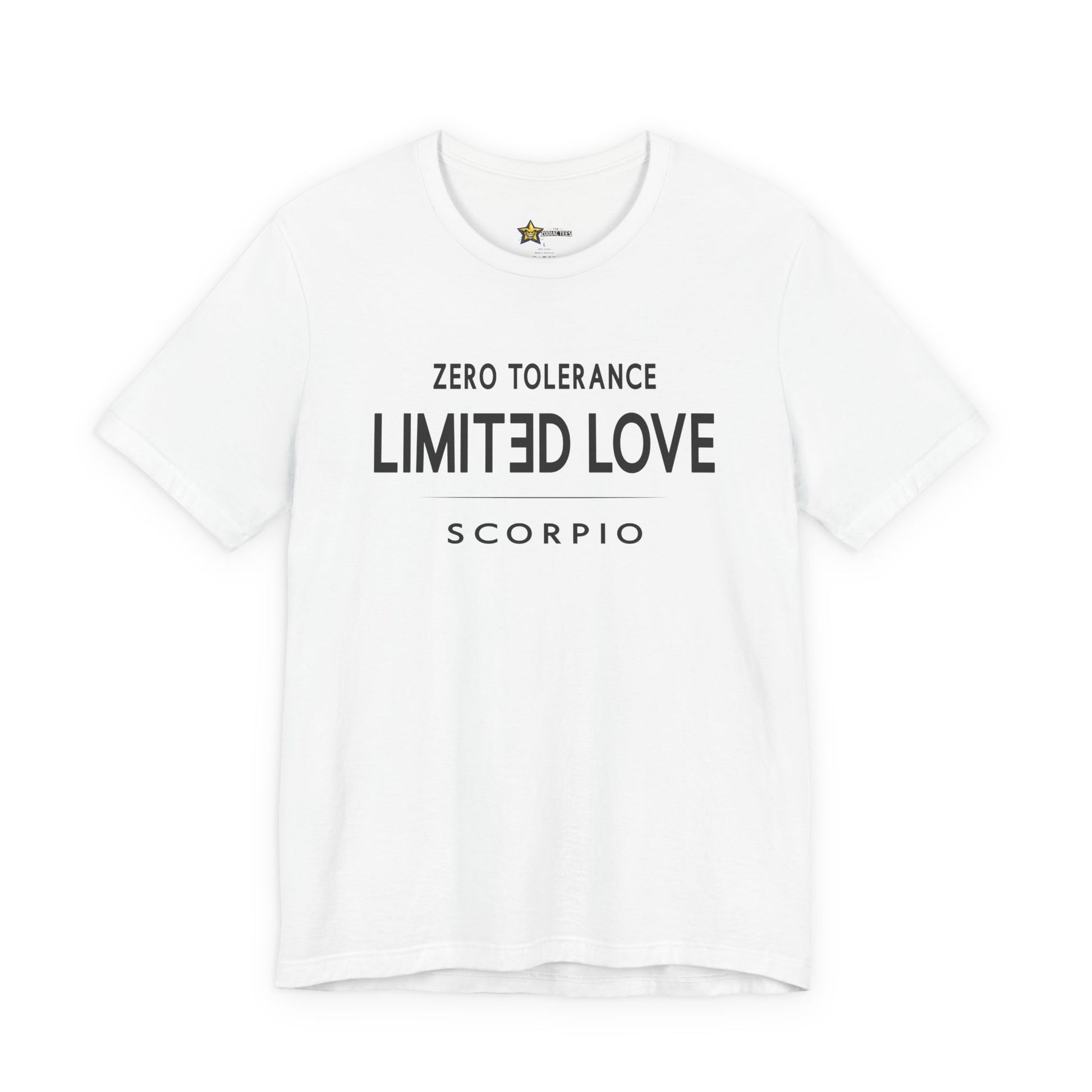 Scorpio astrology t-shirt with bold typography quote on white background
