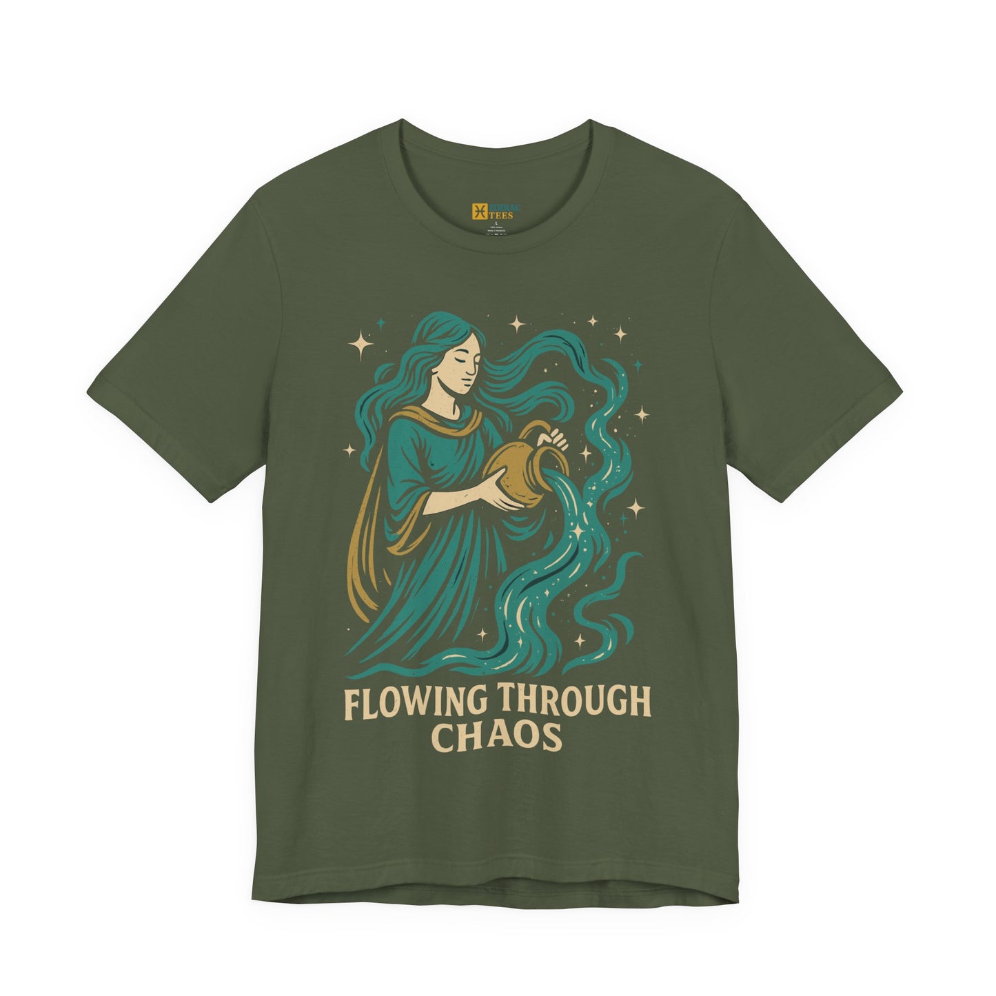 Aquarius Flowing Through Chaos T-Shirt – Calm Zodiac Energy Tee