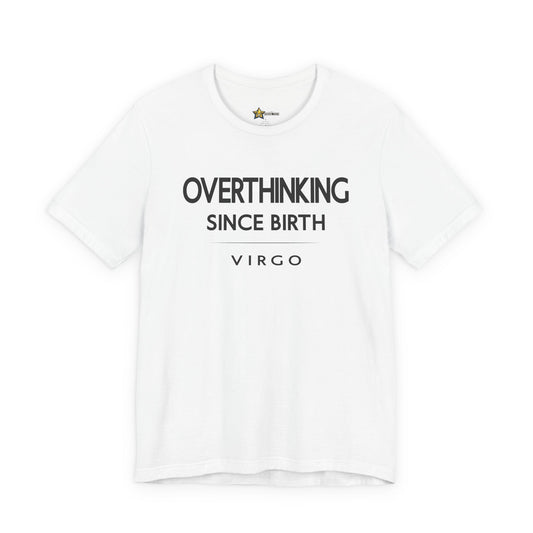 Virgo astrology t-shirt with bold minimalist typography on white background