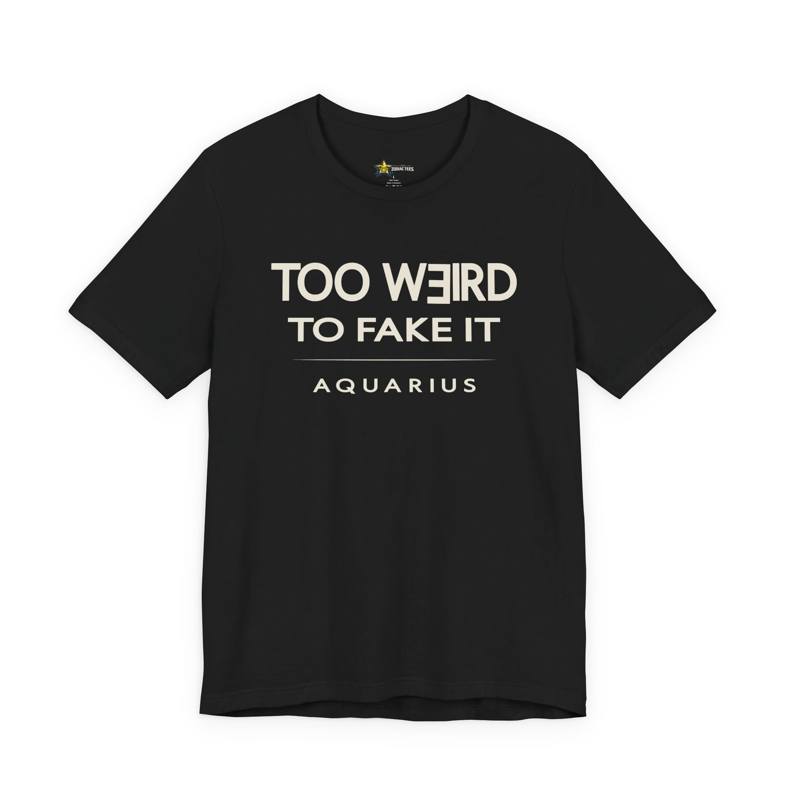 Aquarius astrology t-shirt with bold typography quote on black background