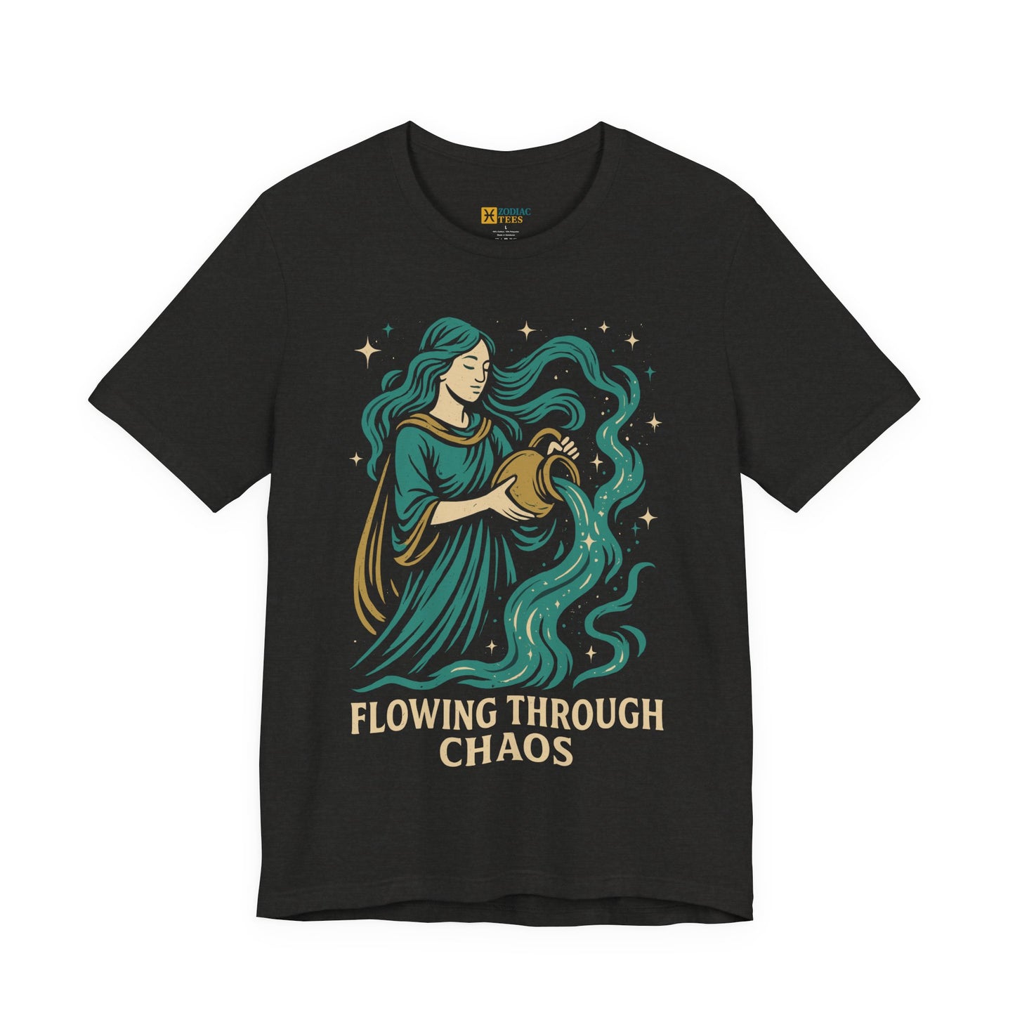 Aquarius Flowing Through Chaos T-Shirt – Calm Zodiac Energy Tee