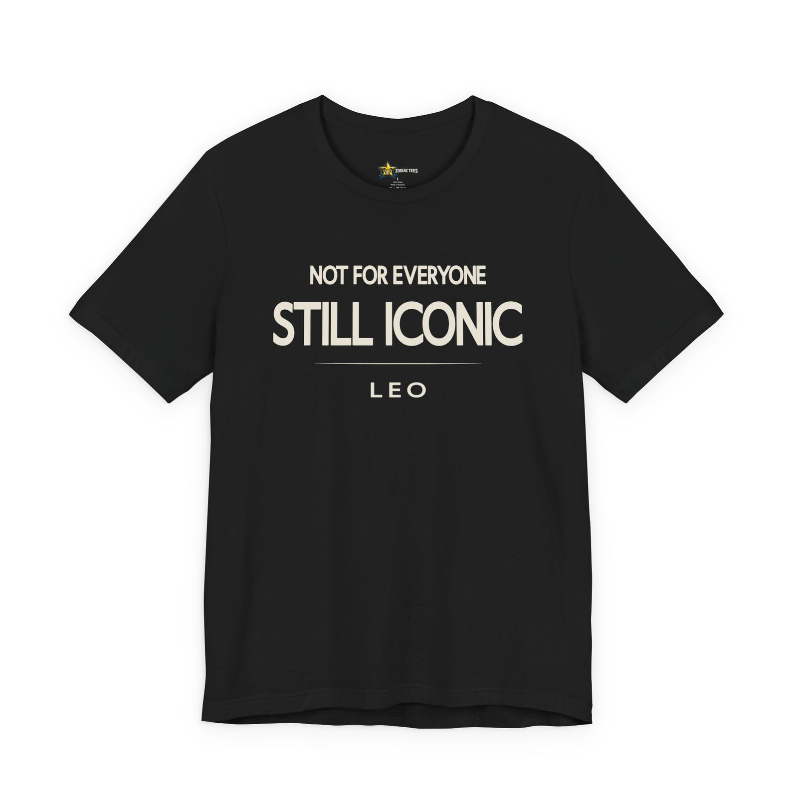 Leo astrology t-shirt with bold typography quote on black background