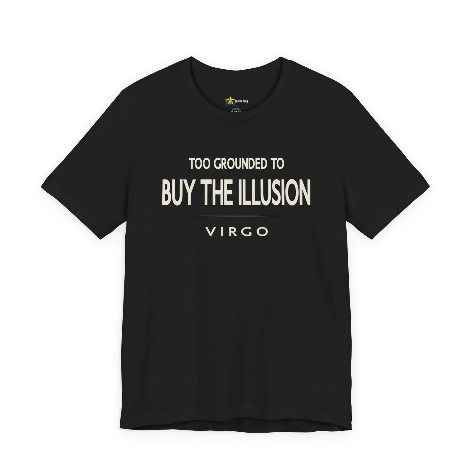 Virgo astrology t-shirt with clean typography quote on black background
