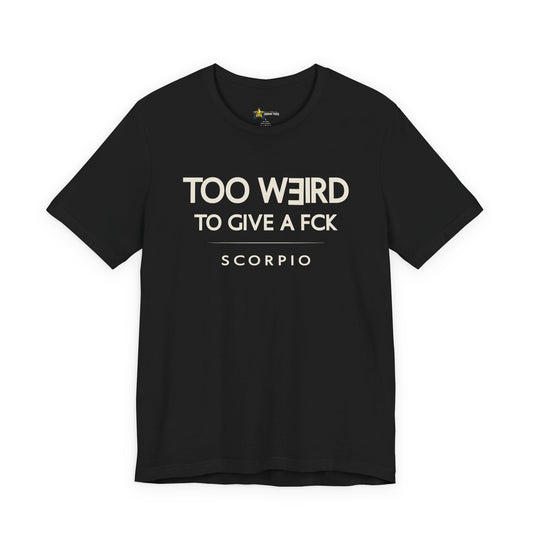 Scorpio astrology t-shirt with bold typography quote on black background