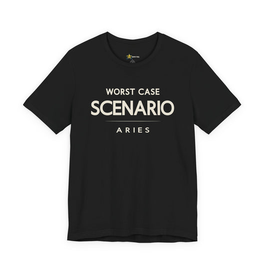 Black Aries zodiac t-shirt with bold humorous astrology typography
