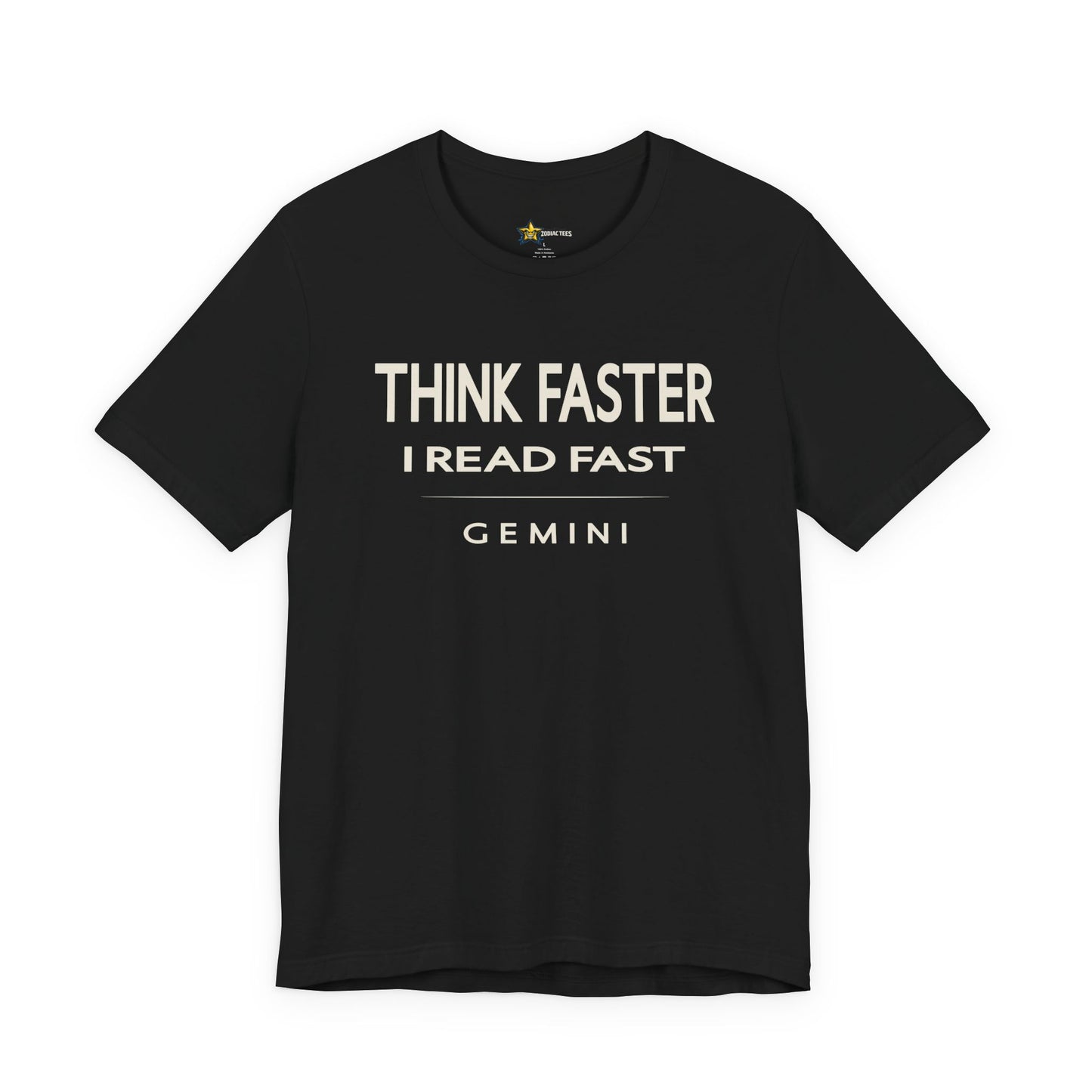 Gemini astrology t-shirt with bold typography quote on black background